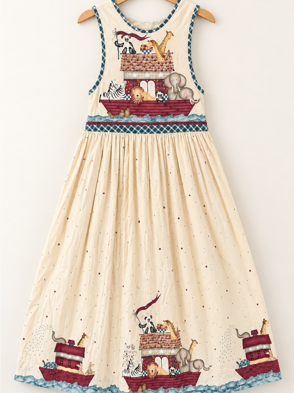 Vintage 90s Handmade Daisy Kingdom Noah's Ark Pinafore Jumper Dress Cottagecore